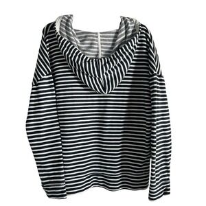 Banana Republic Women's Striped Hoodie Sweatshirt V Neck Pullover French Terry L